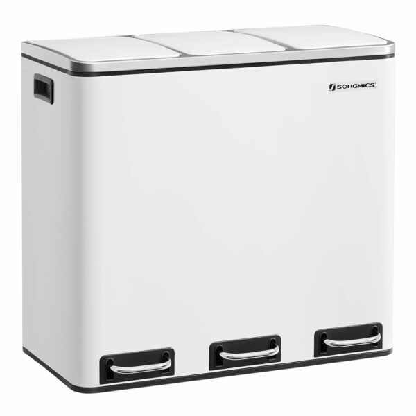 RESIGILAT: SONGMICS Cos de gunoi din inox cu 3 compartimente colectare selectiva, cu galeti interioare, 3x18litri, 62x32x56cm, alb