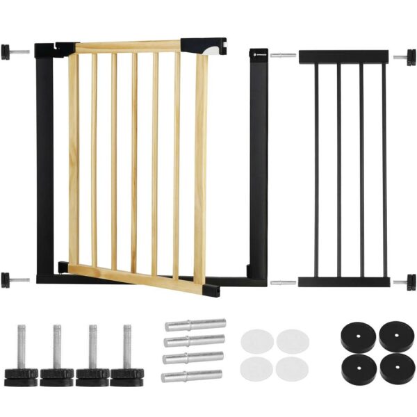 Biztonsági kapu lépcsőhöz, állítható, fa acél szerkezettel, 103-110cm, fekete barna - Image 4