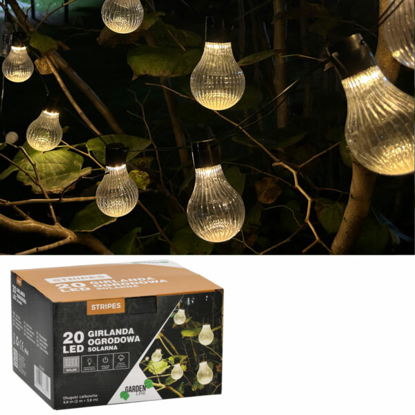 Fényfüzér, LED, Stripes modell, 20 izzós, 580 cm, napelemes töltés, meleg fehér fény - Image 3
