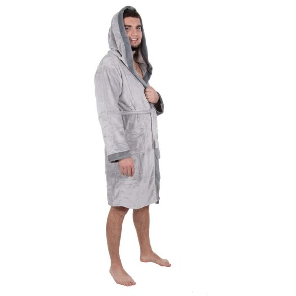 Térdig érő férfi fürdőköpeny, nagy kapucni, M/L méret, szürke - Image 4