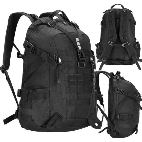 Katonai hátizsák túrázáshoz, hát vastag szellőző béléssel, rekeszes, 40L, fekete - Image 4