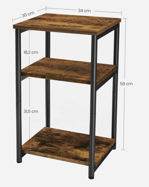 VASAGLE Noptiera cu 3 nivele pentru dormitor, cadru din otel, design industrial, 34x30x58cm, maro rustic - Image 3
