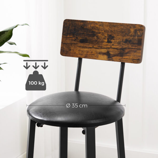 VASAGLE Set 2 scaune de bar cu spatar din PAL, sezut moale tapitat, 39x100x76cm, maro rustic si negru - Image 3