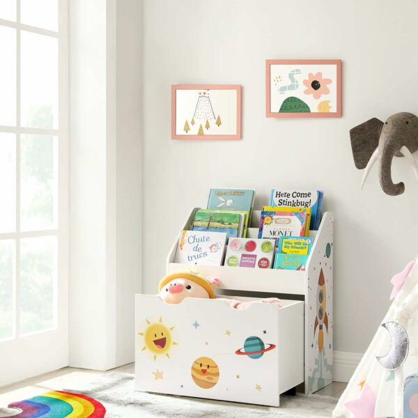 SONGMICS Organizator de jucarii si carti pentru copii, multifunctional, cutie detasabila cu roti, 63x30x70cm, alb - Image 4