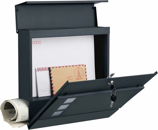 SONGMICS Kültéri postaláda, kerítéshez vagy falhoz, horganyzott acél, zárral, 37x11x37cm, szürke - Image 4