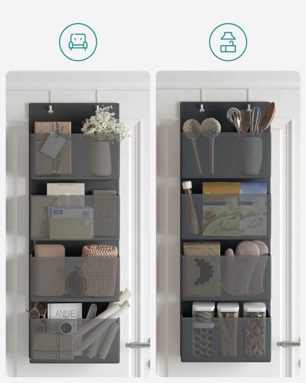 SONGMICS Organizator de depozitare pentru usa sau dulap, 4 buzunare, 12x34x100cm, negru - Image 4