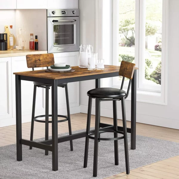 VASAGLE Set 2 scaune de bar cu spatar din PAL, sezut moale tapitat, 39x100x76cm, maro rustic si negru - Image 6