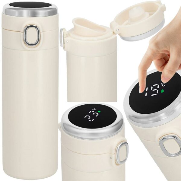 Okos termosz bögre, rozsdamentes acél, LED kijelző, hőmérséklet kijelző, 420ml, 20cm, krém - Image 5