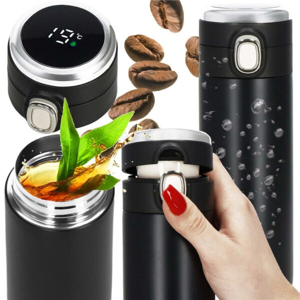 Cana termos Smart, inox, display LED, afisare temperatura, 420ml, 20cm, negru - Image 5