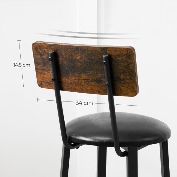 VASAGLE Set 2 scaune de bar cu spatar din PAL, sezut moale tapitat, 39x100x76cm, maro rustic si negru - Image 4