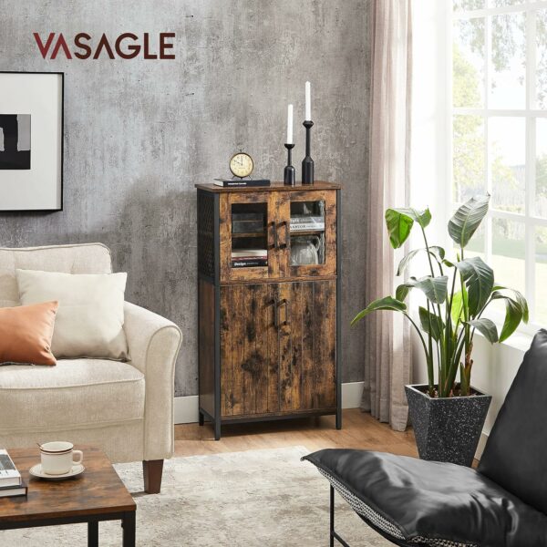 VASAGLE Multifunkcionális fürdőszobai szekrény, ipari stílusú, 60x30x108cm, rusztikus barna és fekete - Image 5