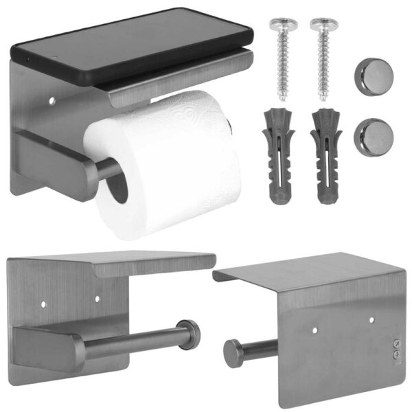 Acél WC-papír tartó tárolópolccal, rögzítőrendszerrel, 13,5 cm, fényes ezüst - Image 6