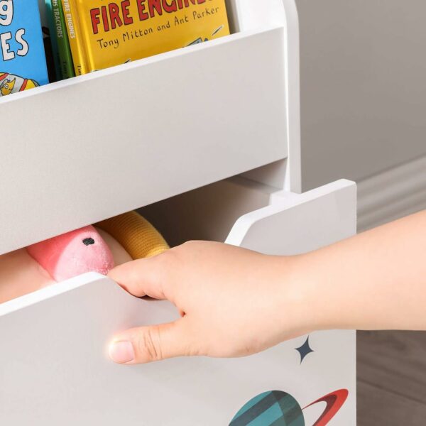 SONGMICS Organizator de jucarii si carti pentru copii, multifunctional, cutie detasabila cu roti, 63x30x70cm, alb - Image 5