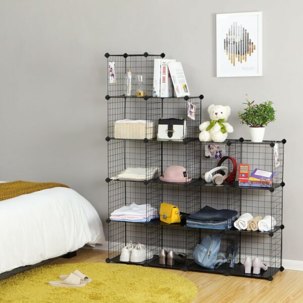SONGMICS Organizator cu 16 cuburi modulare de depozitare, configurabil, metalic, 123x31x123cm, negru - Image 4