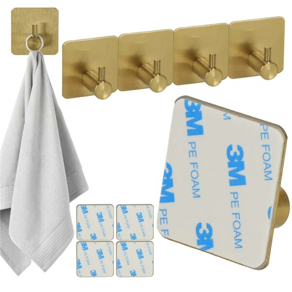 Set 4 agatatori tip cuier pentru baie, sistem fixare inclus, aluminiu, auriu - Image 5