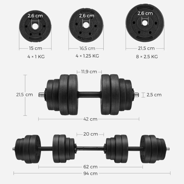 SONGMICS Állítható súlyzókészlet 2x15kg acélrúddal - Image 6