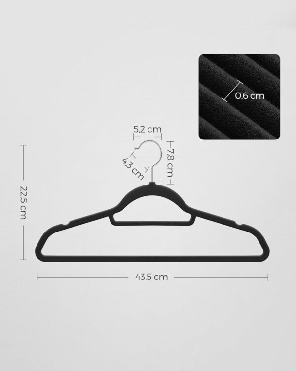 SONGMICS 50 db-os vállfa szett, csúszásmentes, forgókampó, 43,5 cm, fekete - Image 5