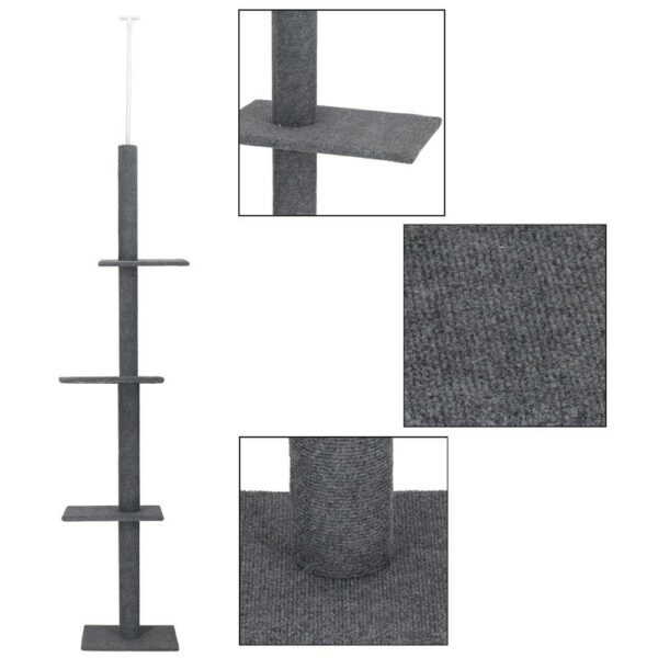 Ansamblu de joaca pentru pisici, tip stalp de catarat pana la tavan, inaltime reglabila 246 - 286 cm, gri - Image 6