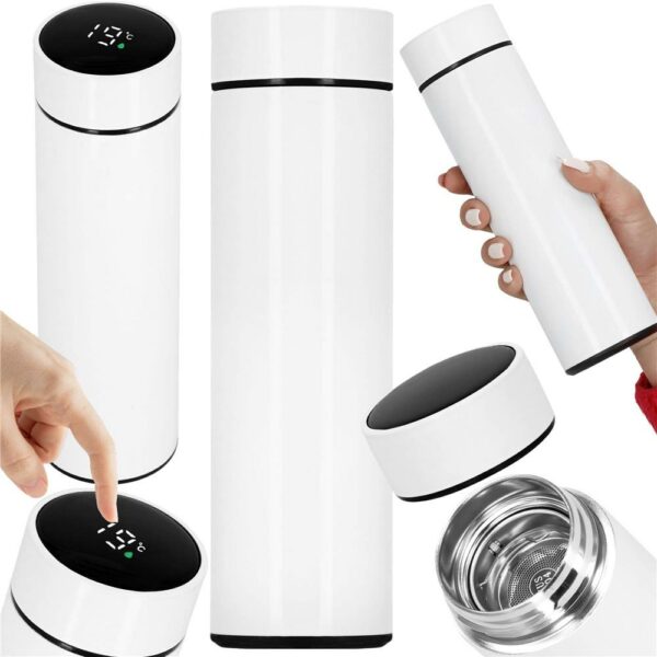 Okos termosz bögre, rozsdamentes acél, LED kijelző, hőmérséklet kijelző, 500ml, 23cm, fehér - Image 6