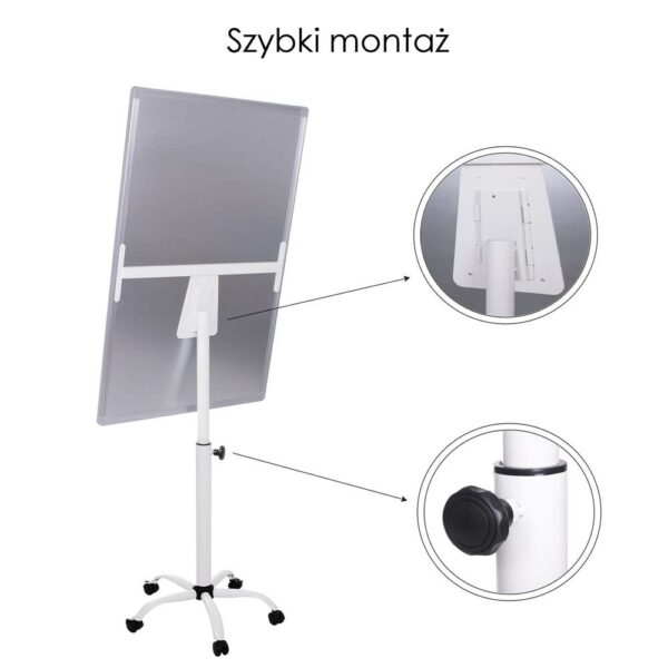 Mágneses flipchart lábbal, görgős mobil, állítható magasságú, 70x100cm, fehér - Image 5