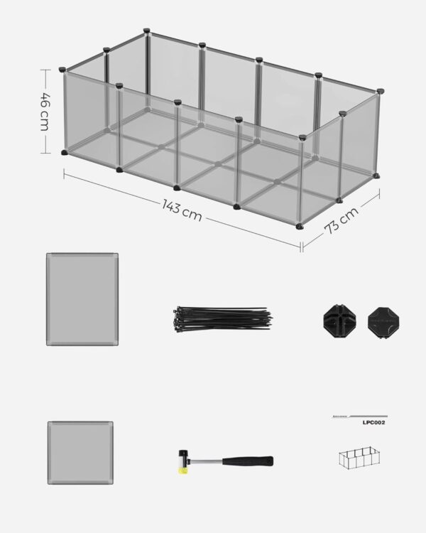 SONGMICS Műanyag barkácsolható konfigurálható kisállat járóka 143x73x46cm szürke - Image 5