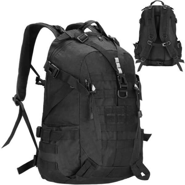 Katonai hátizsák túrázáshoz, hát vastag szellőző béléssel, rekeszes, 40L, fekete - Image 5