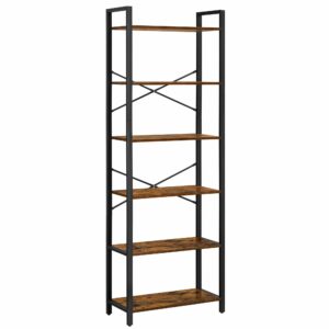 VASAGLE Biblioteca cu cadru otel si 6 polite, stil industrial, 66x30x186cm, maro rustic si negru