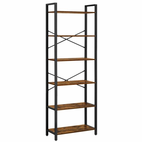VASAGLE Biblioteca cu cadru otel si 6 polite, stil industrial, 66x30x186cm, maro rustic si negru