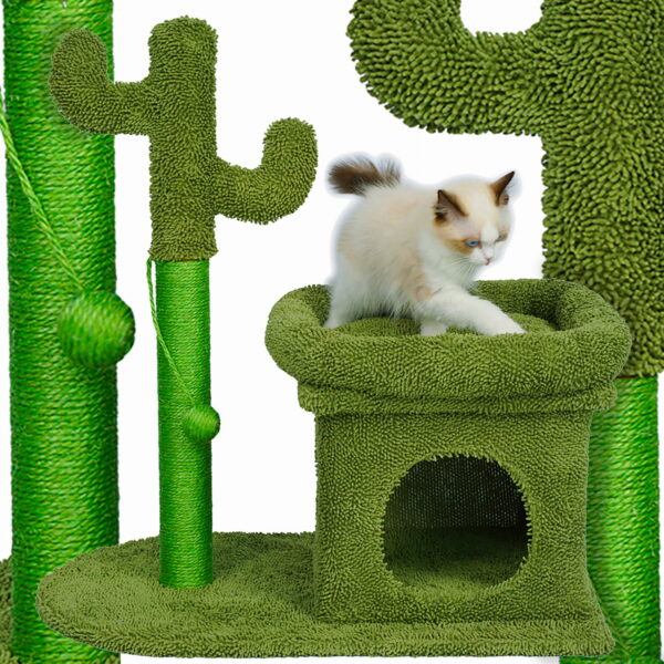 Ansamblu de joaca pentru pisici, model cactus, ascunzatoare, culcus, 63x40x72cm, verde - Image 4
