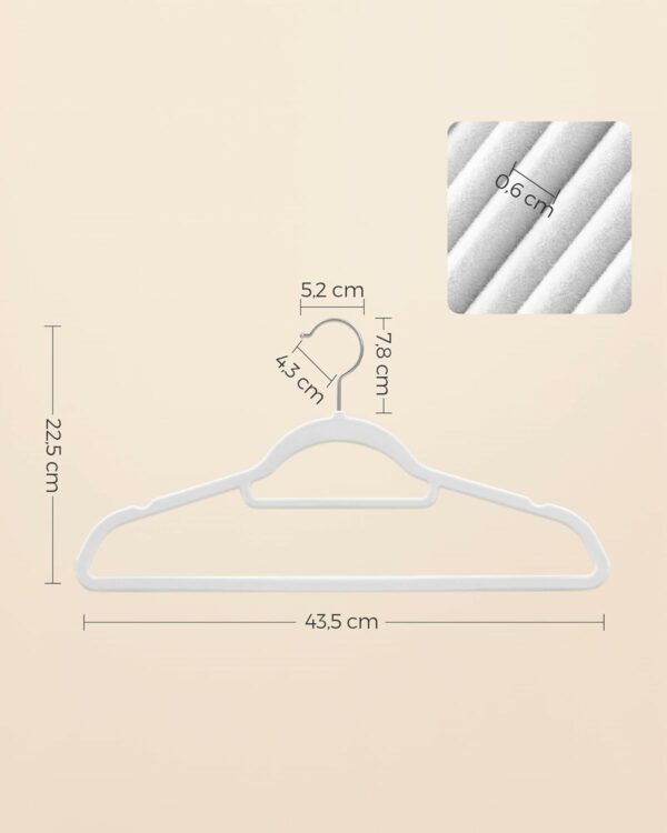 SONGMICS 50 db-os vállfa szett, csúszásmentes, forgókampó, 43,5 cm, fehér - Image 6