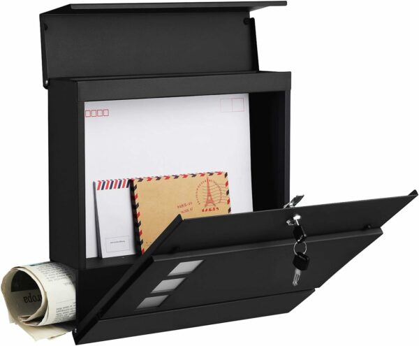 SONGMICS Kültéri postaláda, kerítésre vagy falra, horganyzott acél, zárral, 37x11x37cm, fekete - Image 6