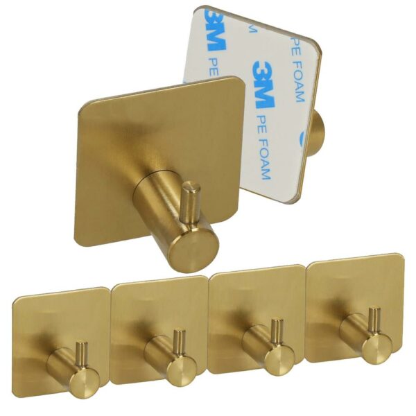 Set 4 agatatori tip cuier pentru baie, sistem fixare inclus, aluminiu, auriu - Image 6