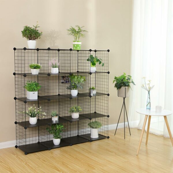 SONGMICS Organizator cu 16 cuburi modulare de depozitare, configurabil, metalic, 123x31x123cm, negru - Image 5
