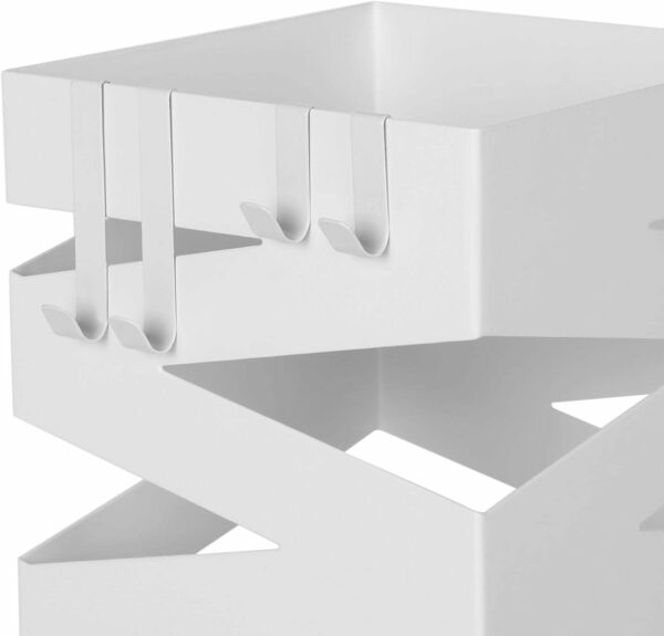SONGMICS Fém esernyőtartó, akasztókkal és csepptálcával, 15x15x49cm, fehér - Image 6