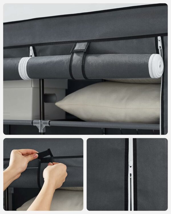 SONGMICS Ruhatároló szekrény, textil, 3 rekeszes, 45x150x175cm, szürke - Image 5