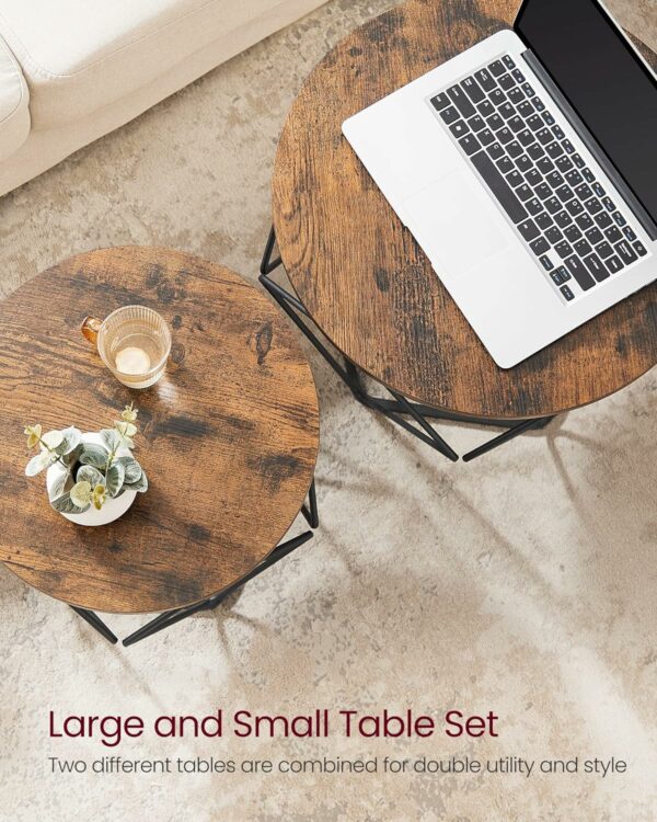 VASAGLE Set de 2 mese de cafea, stil industrial, 50x40cm si 40x36cm, maro rustic si negru - Image 8
