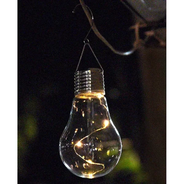 LED napelemes lámpa, klasszikus izzós modell, IP44 kültéri használatra, 7,5cm, meleg fény - Image 5