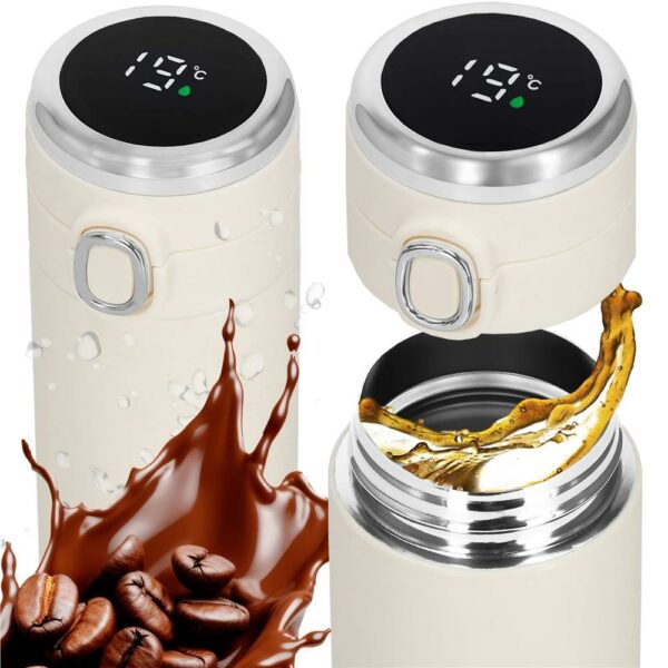 Okos termosz bögre, rozsdamentes acél, LED kijelző, hőmérséklet kijelző, 420ml, 20cm, krém - Image 7