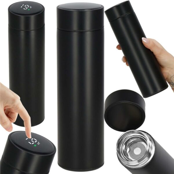 Okos termosz bögre, rozsdamentes acél, LED kijelző, hőmérséklet kijelző, 500ml, 23cm, fekete - Image 7