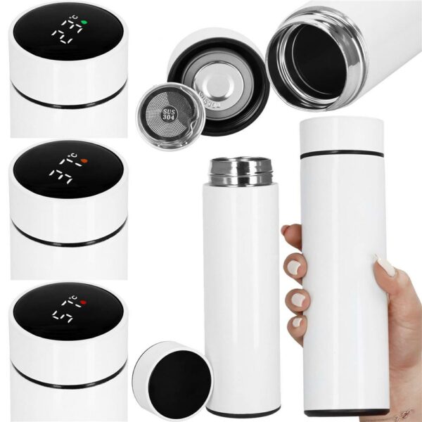 Okos termosz bögre, rozsdamentes acél, LED kijelző, hőmérséklet kijelző, 500ml, 23cm, fehér - Image 7