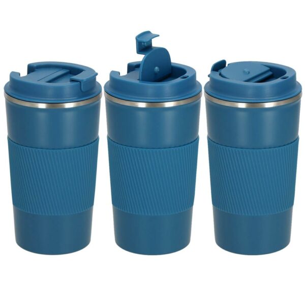Termosz utazóbögre, dupla szigetelésű rozsdamentes acél fal, 500ml, 9x16,5cm, kék - Image 7