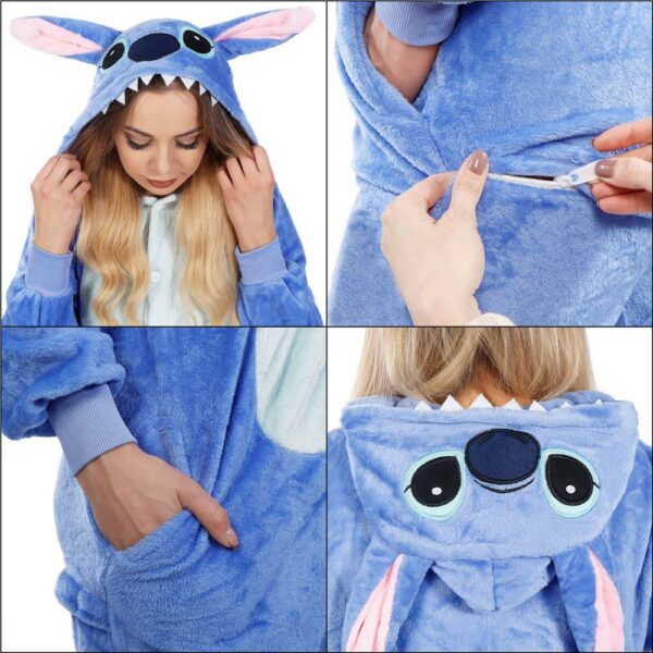 Pijama tip salopeta pentru adulti, model Stitch, marime S - Image 7