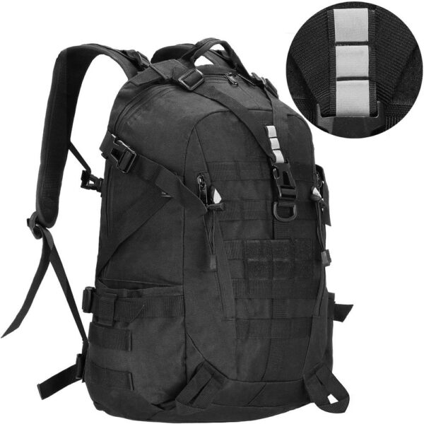 Katonai hátizsák túrázáshoz, hát vastag szellőző béléssel, rekeszes, 40L, fekete - Image 6