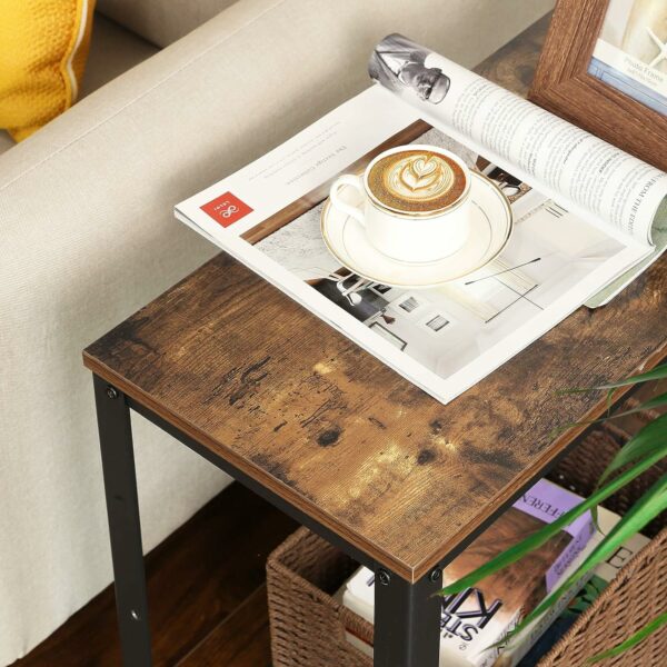 VASAGLE Masa de cafea laterala, cu 2 nivele, cadru din otel, 60x30x60cm, maro rustic - Image 8