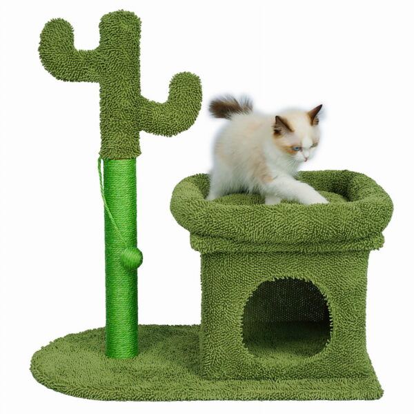 Ansamblu de joaca pentru pisici, model cactus, ascunzatoare, culcus, 63x40x72cm, verde - Image 5