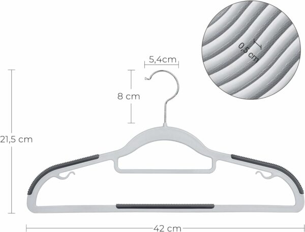 SONGMICS 30 db-os vállfa készlet, csúszásgátlóval, forgókampó, 42 cm, szürke - Image 7