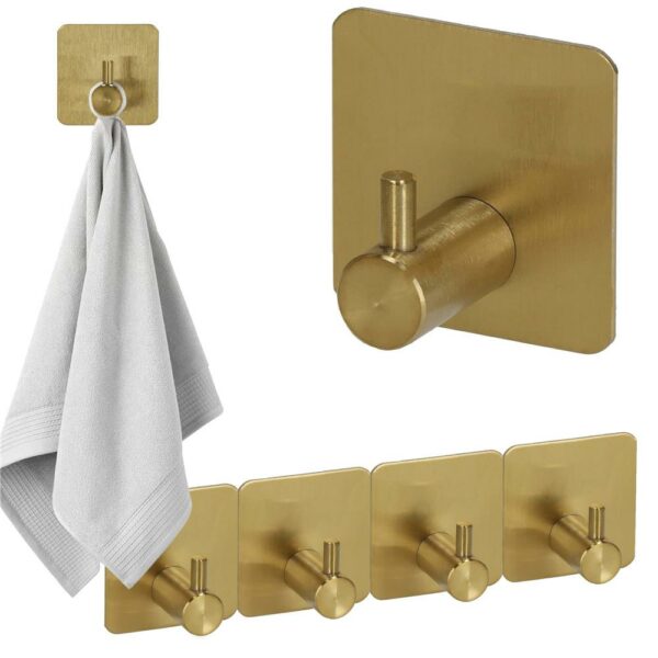 Set 4 agatatori tip cuier pentru baie, sistem fixare inclus, aluminiu, auriu - Image 7