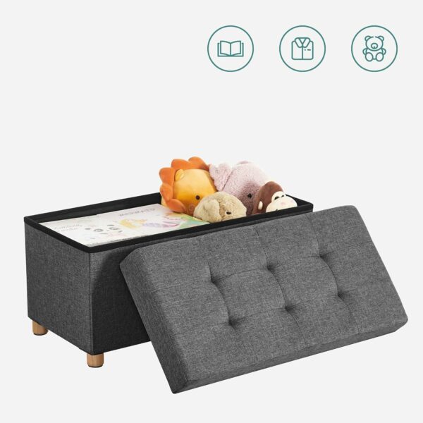 SONGMICS Taburet pliabil cu sezut moale, spatiu de depozitare, maxim 300kg, 76x38x40cm, gri deschis - Image 7