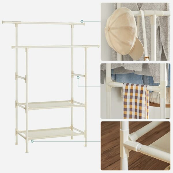 SONGMICS Raft de haine cu bara dubla pentru umerase, 2 polite, incarcare 70 kg, 114x45x171cm, alb - Image 7