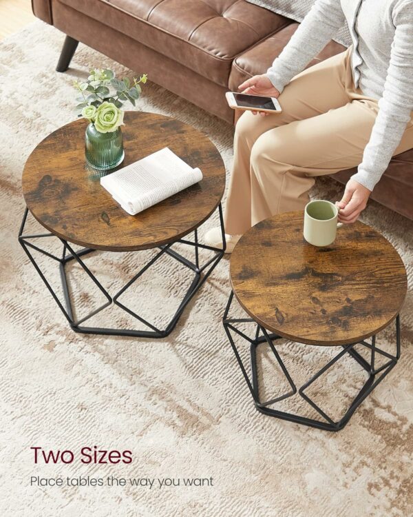 VASAGLE Set de 2 mese de cafea, stil industrial, 50x40cm si 40x36cm, maro rustic si negru - Image 9